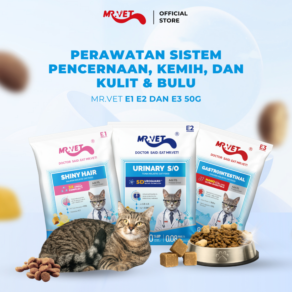 [NEW] Mr. Vet – Dry cat food Mr.Vet E1 50g E2 50g, and E3 50g with a new improved formula superior t