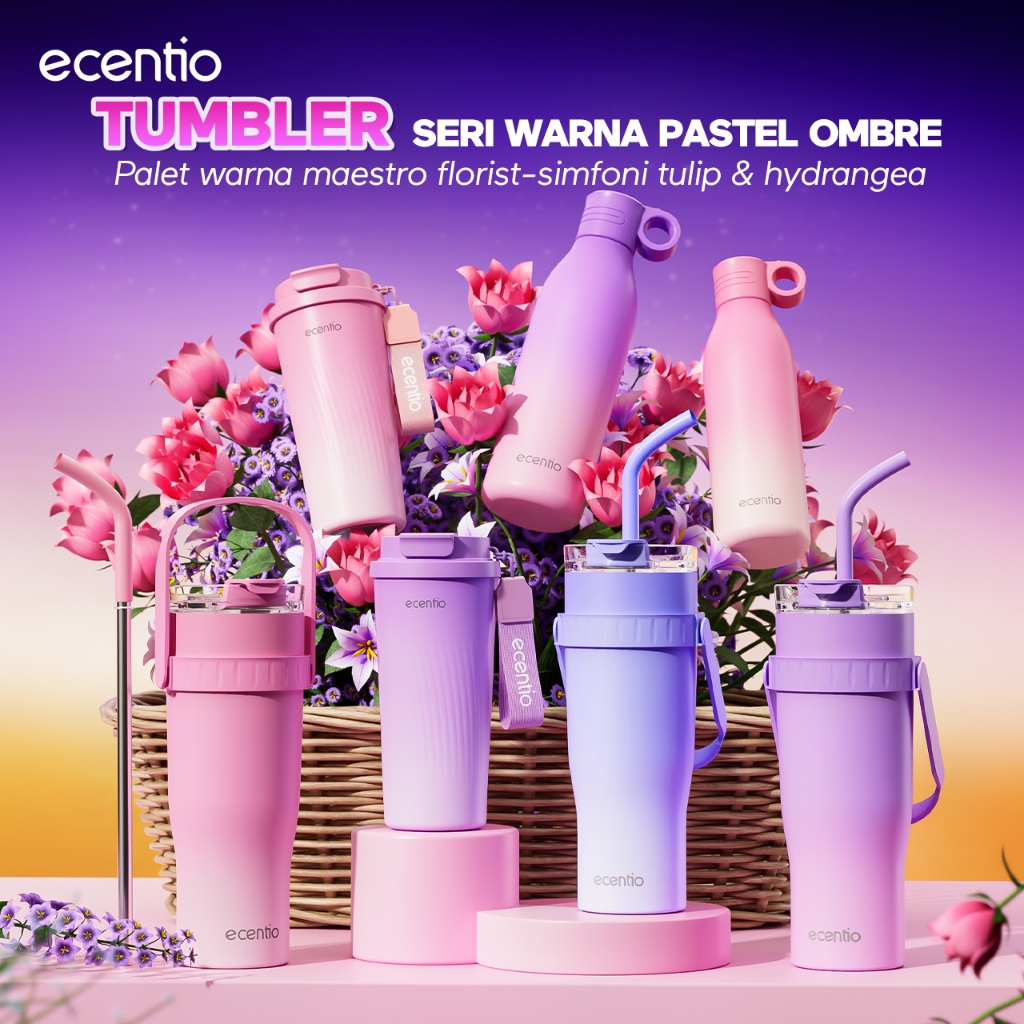 【Gradasi Warna Macaron】ecentio tumbler Stainless Vacuum Portable Thermos Botol minum besar