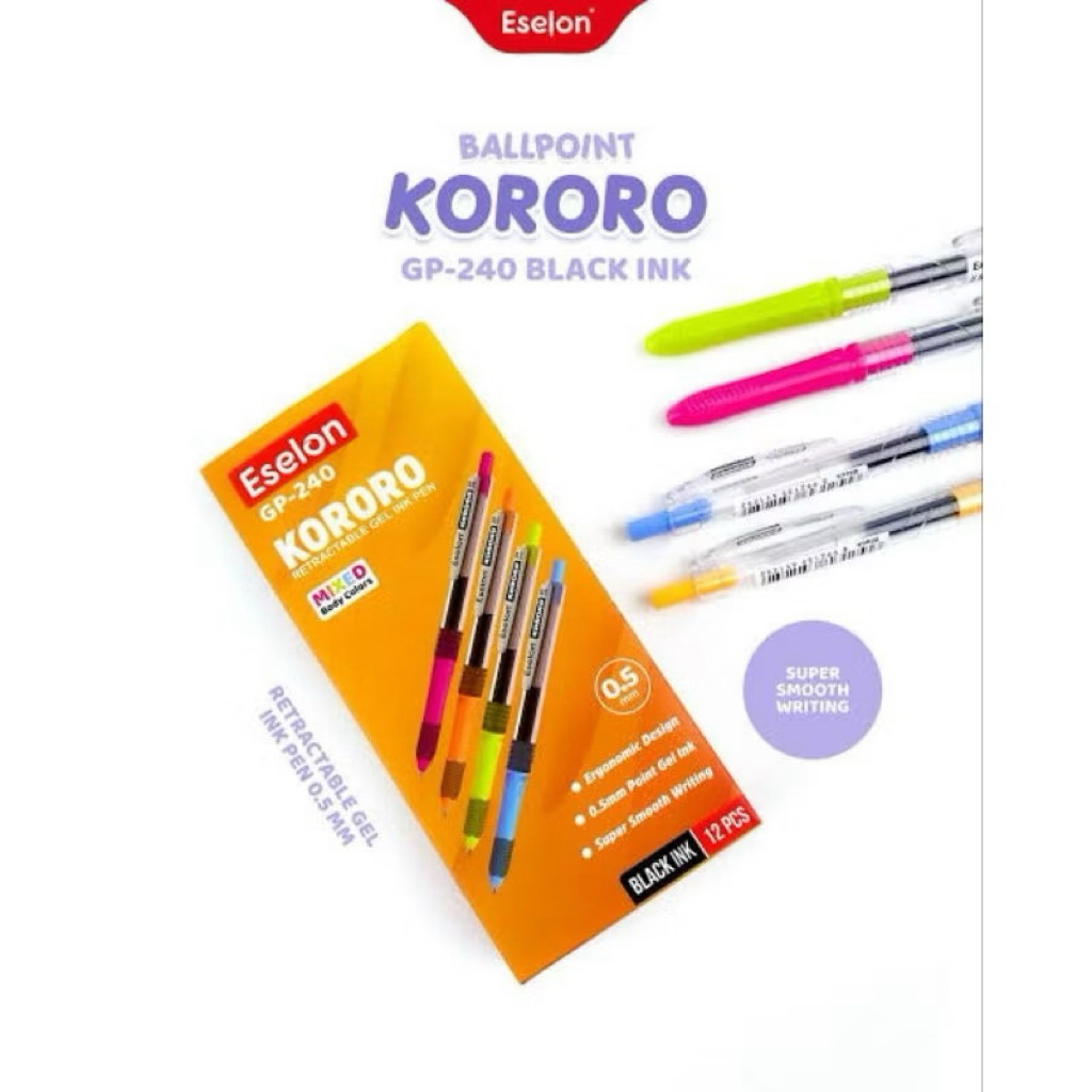 

12 pcs Pulpen Gel Eselon GP-240 KOKORO/ Perlusin Pulpen Gel cetek 0,5mm