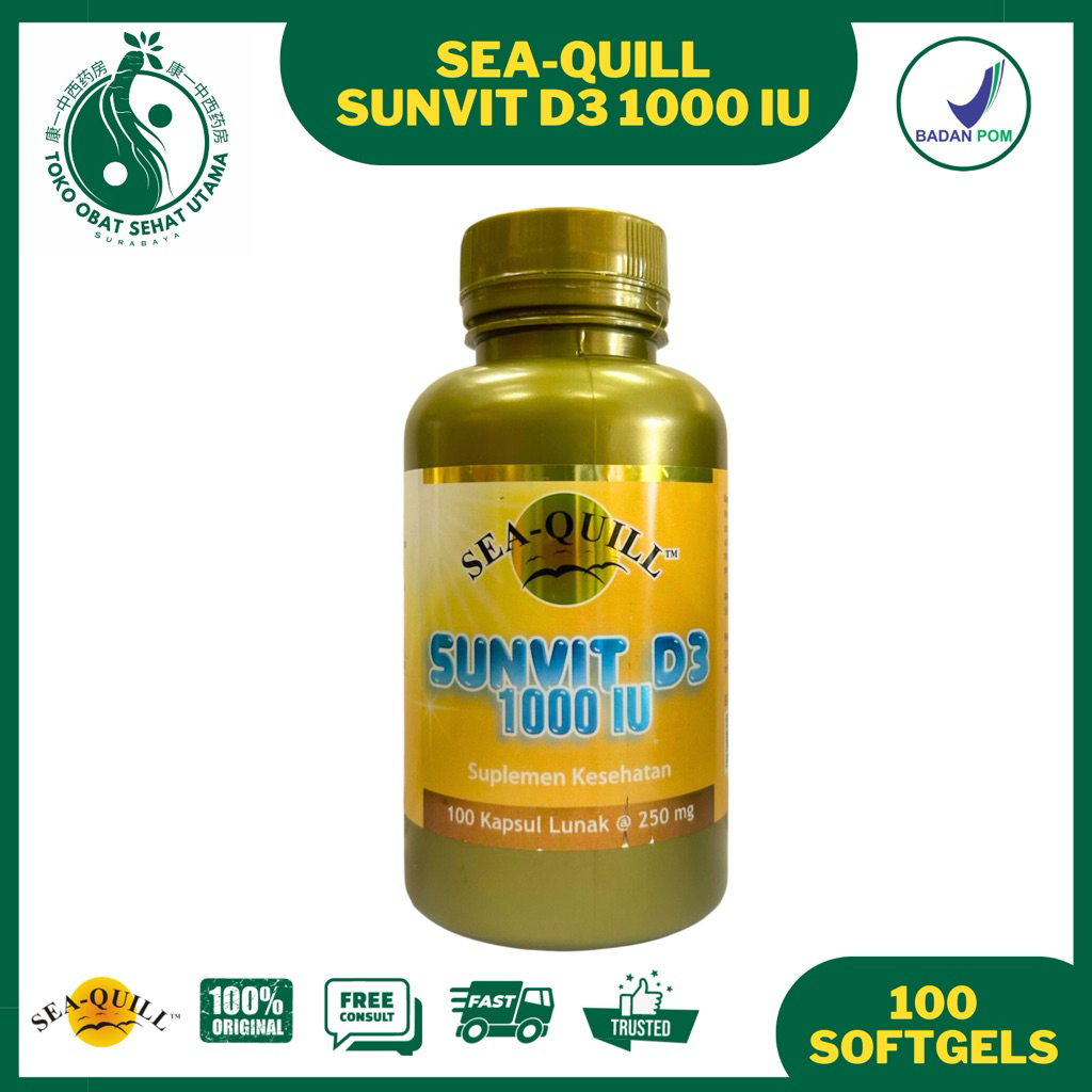 SEA-QUILL SUNVIT D3 1000 IU 100 SOFTGELS / Suplemen Kesehatan Vitamin D3 / seaquill sea quil