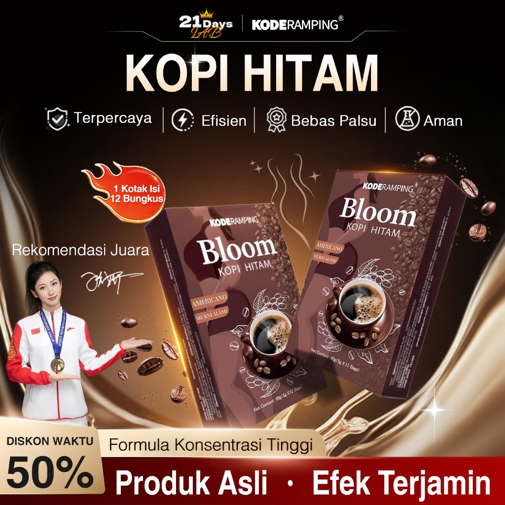 

KODERAMPING 21Days Coffee Americano-Bloom Kopi Hitam Arabika(12Sachet/Box) Halal