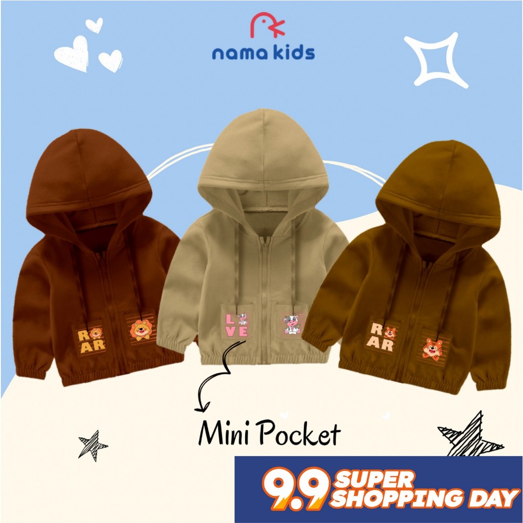 ORIGINAL JAKET ANAK JACKET ZIPPER POCKET ANAK BAYI SWEATER ANAK SABLON KARAKTER HEWAN ANIMAL SWEATER