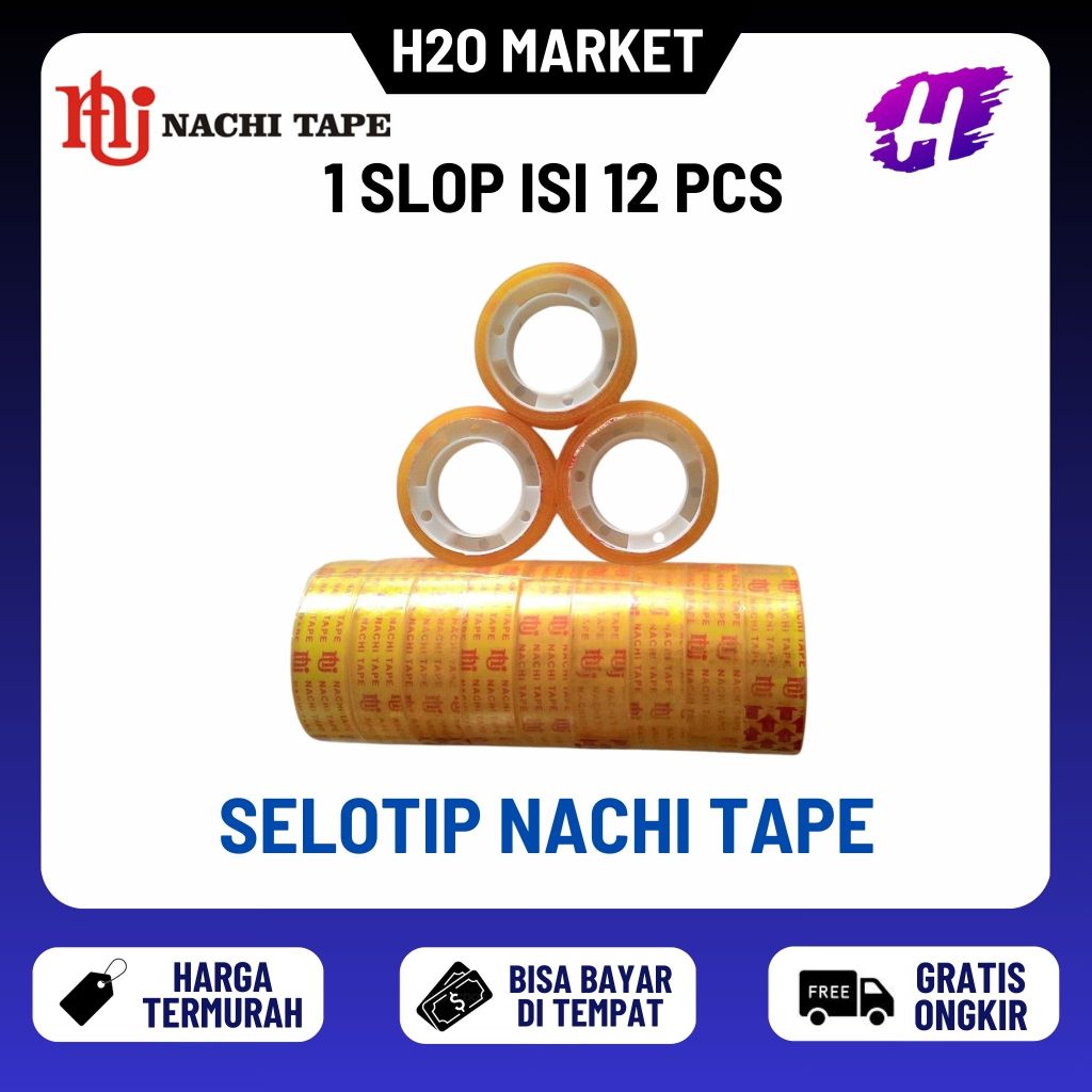 

❤️H2O❤️ ( 1 Slop = 12 Pcs) Isolasi / Selotip Tape Nachi 12 mm x 10 yard/ 1/2 Inch x 10 Yard