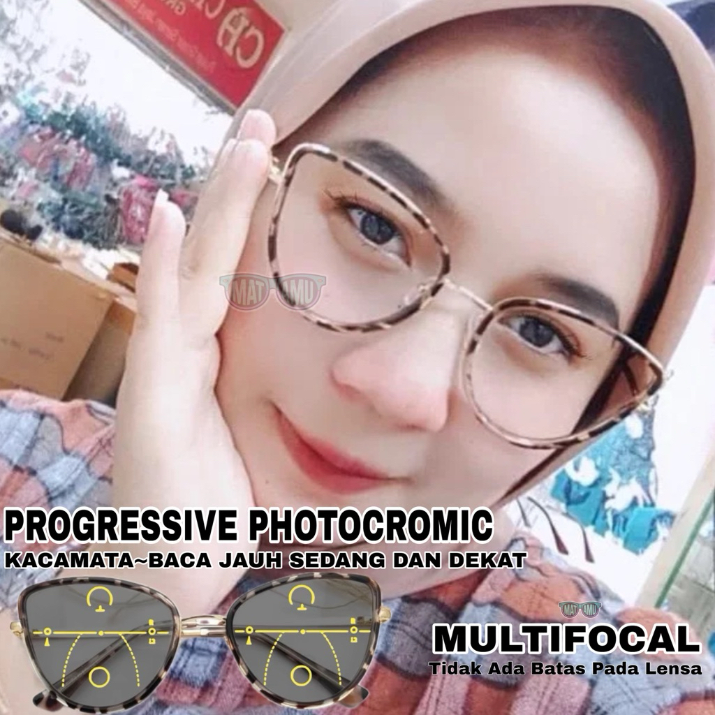 Kacamata Progresif Photocromic Cat eye | Kacamata Baca Dan Jalan Photocromic | kacamata Cat eye 9852