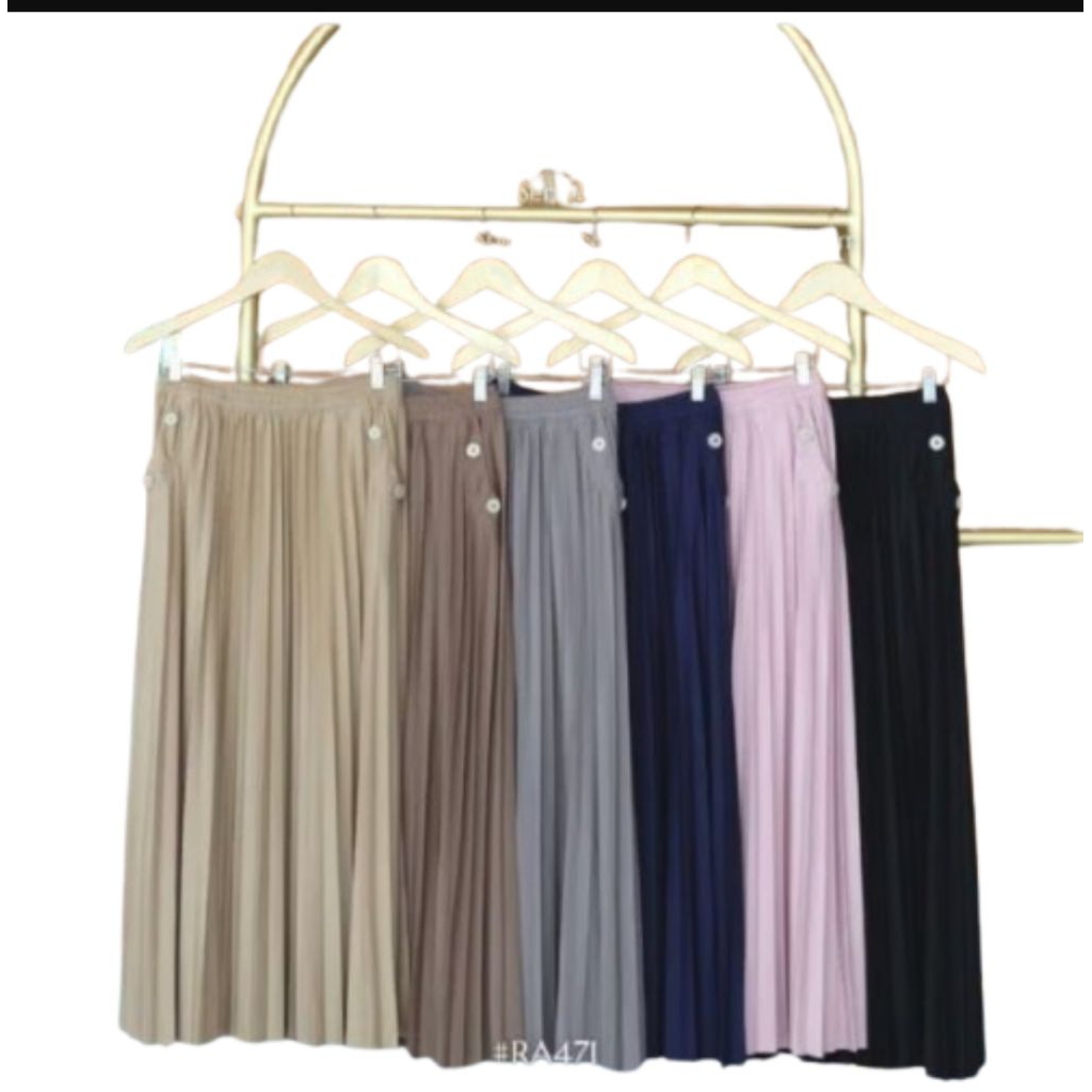 STOK TIPIS Rok Plisket RANIA ZR Dan Hi Fashion Original Variasi Saku Kancing Original