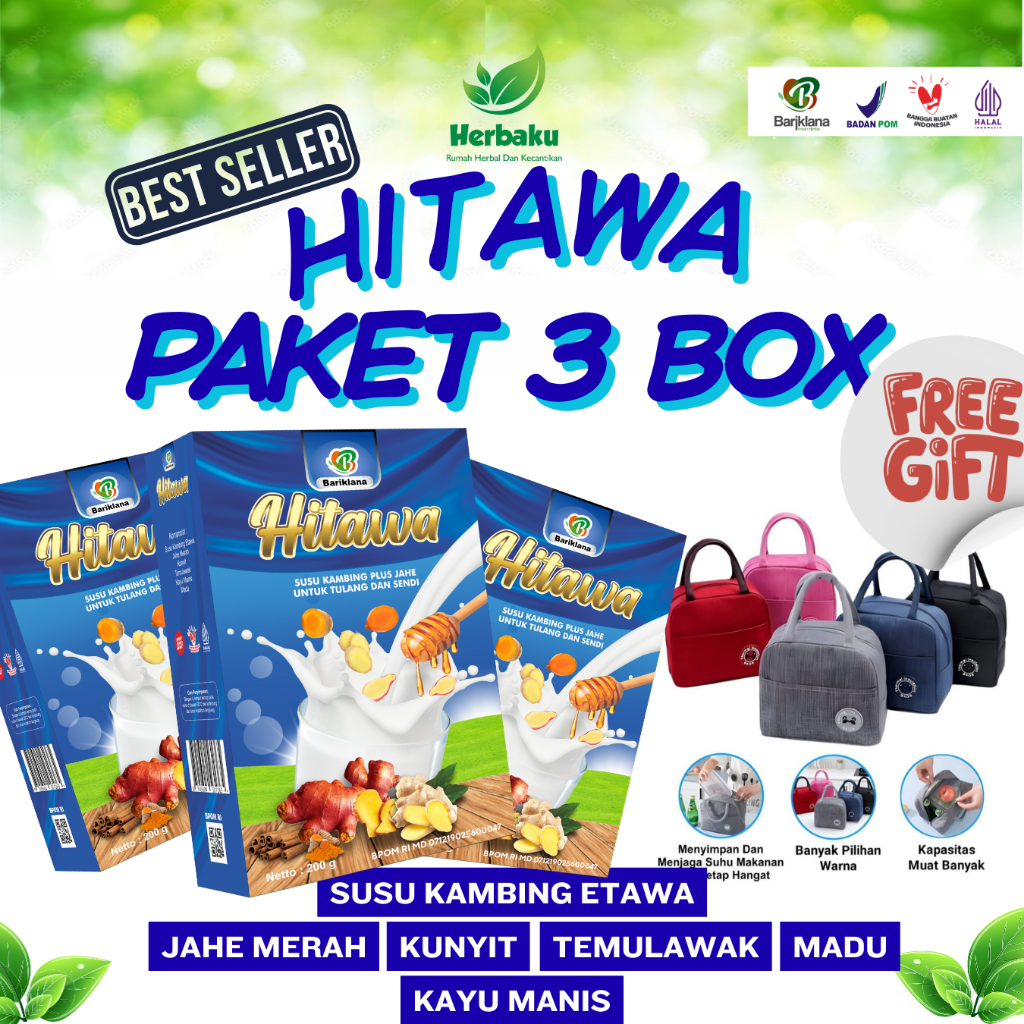 

PAKET 3 BOX HITAWA SUSU KAMBING ETAWA JAHE MERAH UNTUK TULANG REMATIK ASAM URAT SARAF KEJEPIT - COD