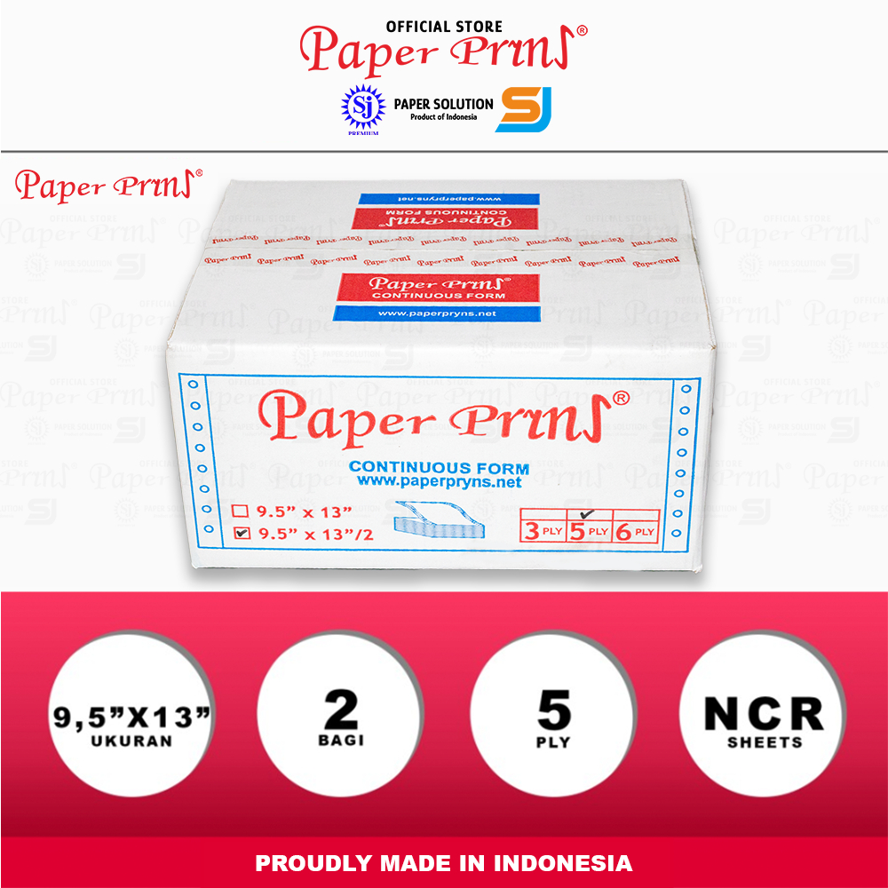 

Paperpryns Kertas Continuous Form 5PLY NCR Folio 9,5" x 13"/2 (Bagi 2)