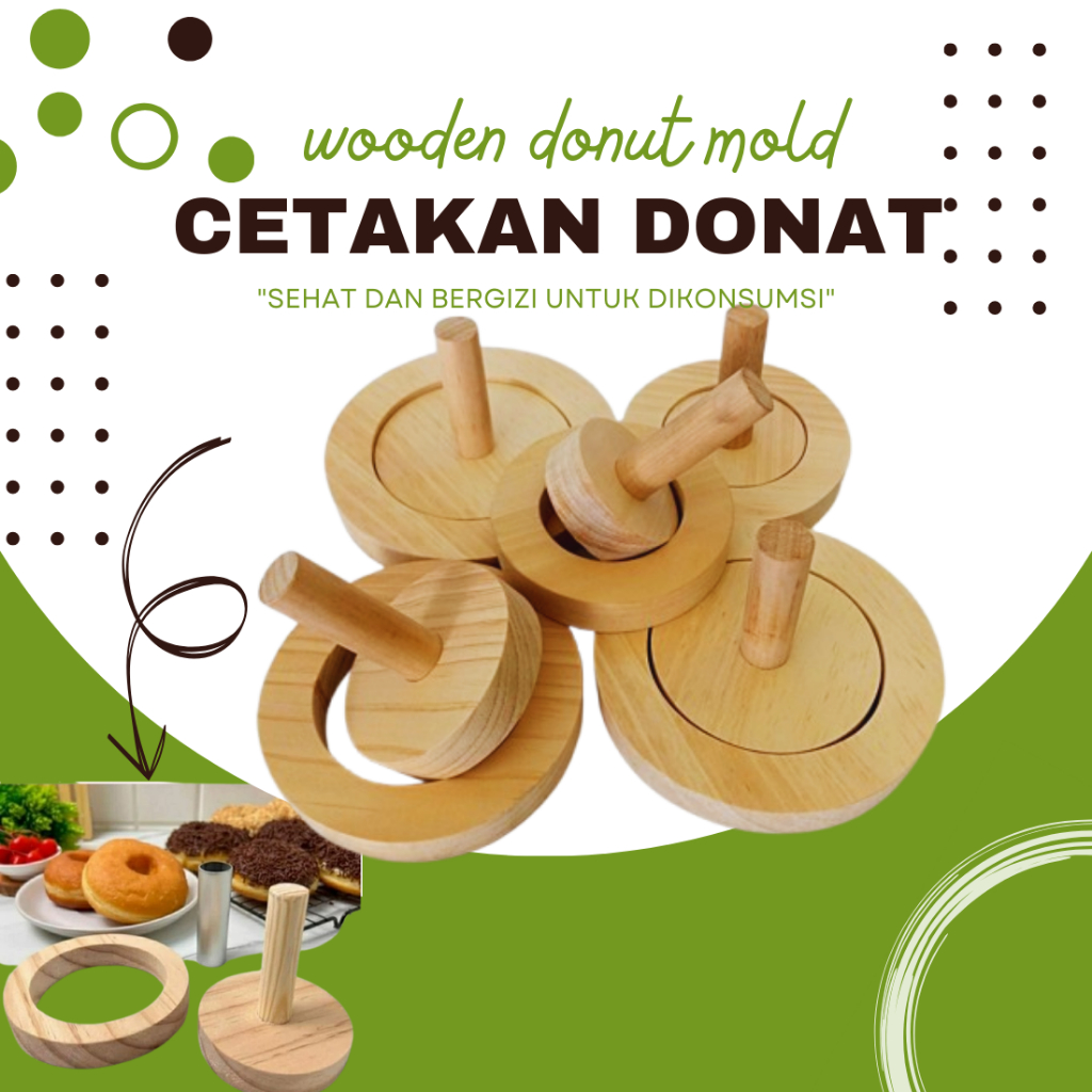 C3mS Cetakan Donat Kayu 1 Set Penekan + Cetakan + Pembolong / Cetakan Donat Kayu 1 Set