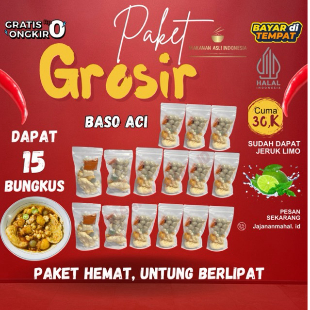

Baso Aci 15 bungkus hemat / bakso aci Original Kuah Pedas instan, boci cemilan murah isi banyak
