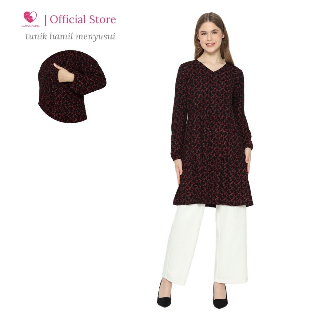 Happymomma - Tunik Busui Friendly Bukaan Samping Warna Hitam