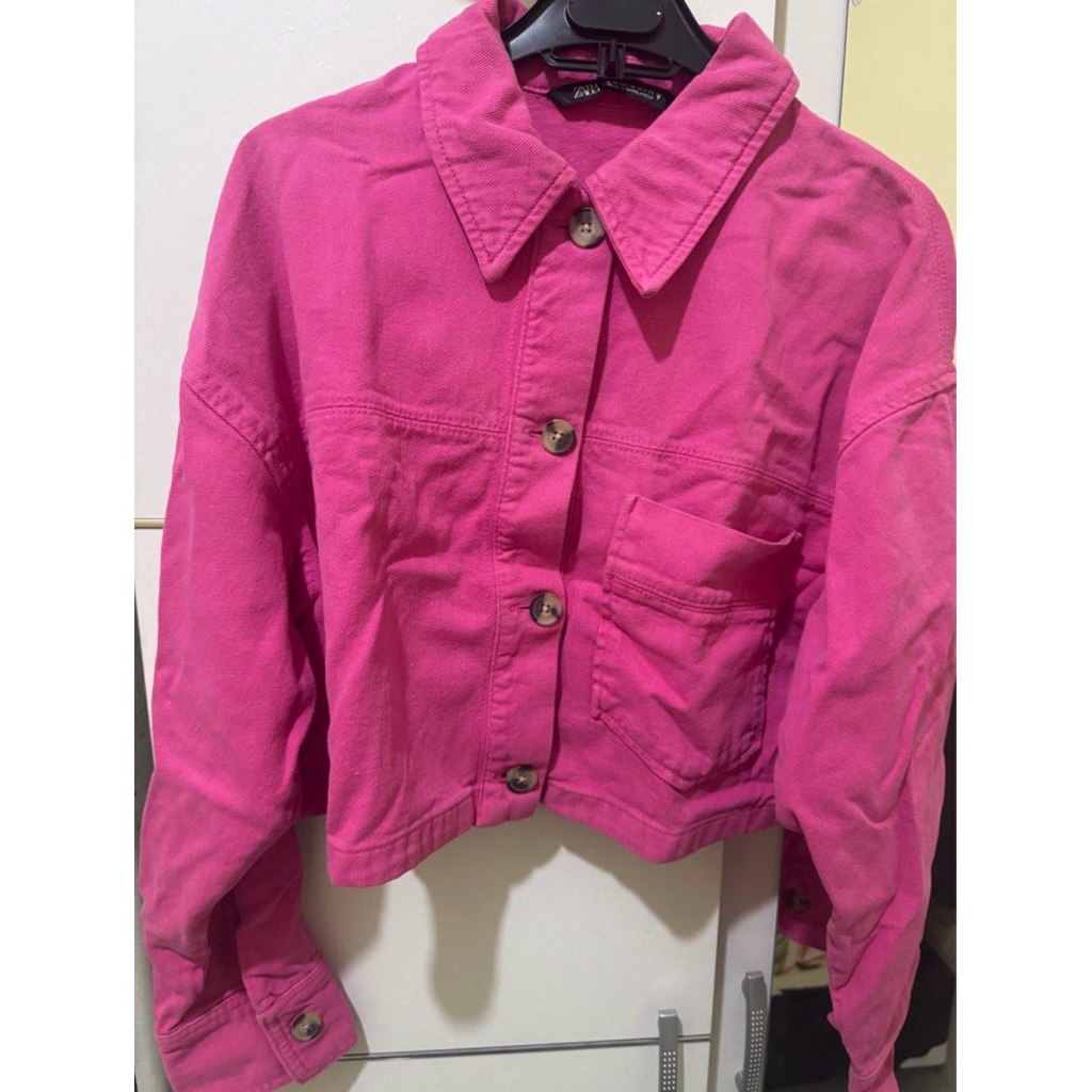 Denim Jacket Crop Pink Zara
