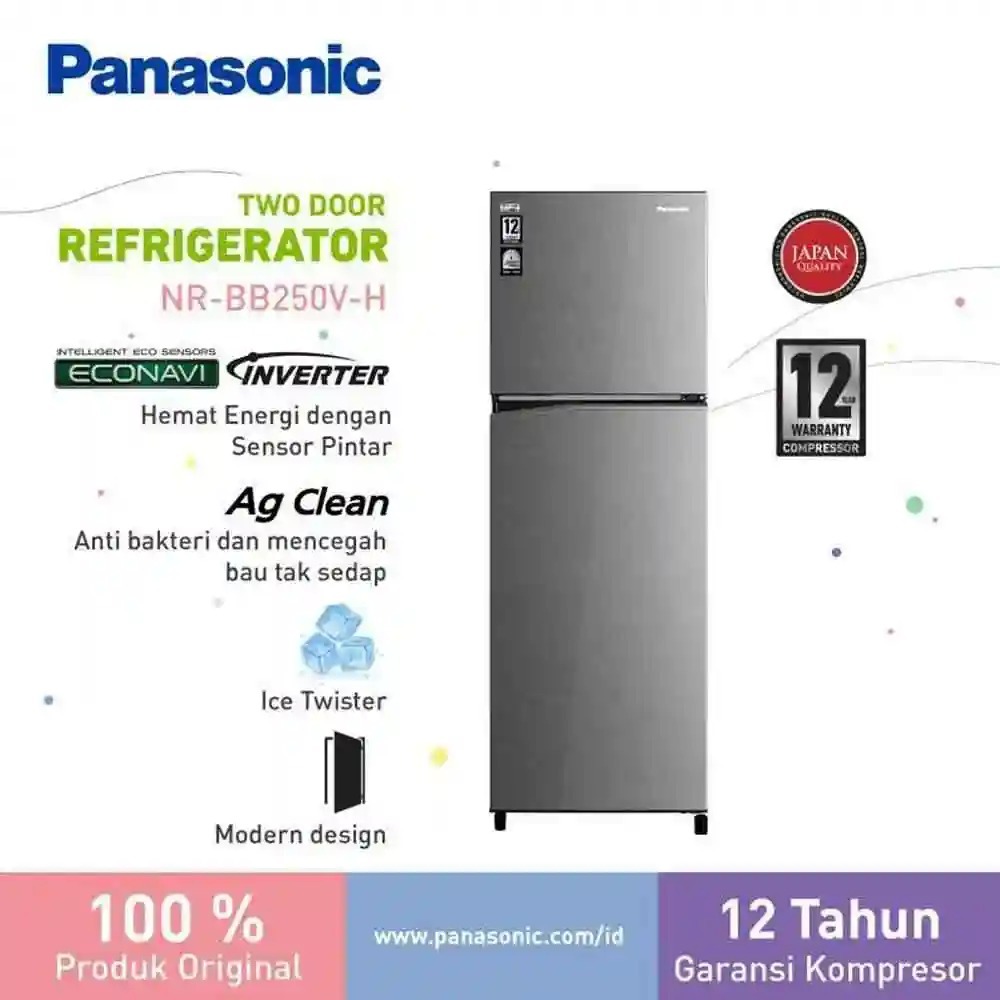 Panasonic NR-BB250V-H Kulkas 2 Pintu Top Freezer + Inverter [246 L] - Glory Grey