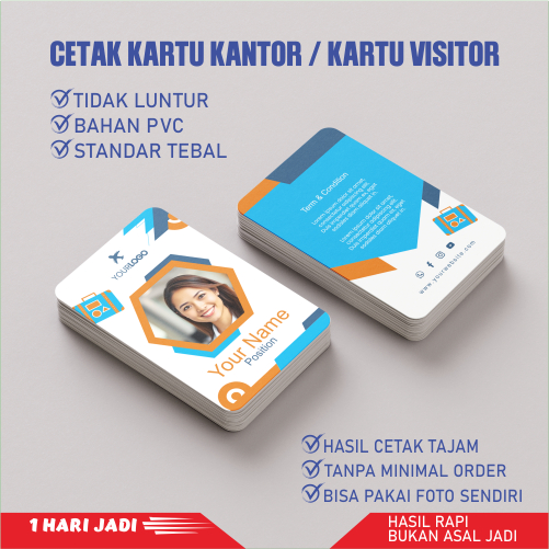 

CETAK ID CARD / KARTU VISITOR CUSTOM 1 & 2 SISI / BAHAN PVC SATU HARI JADI