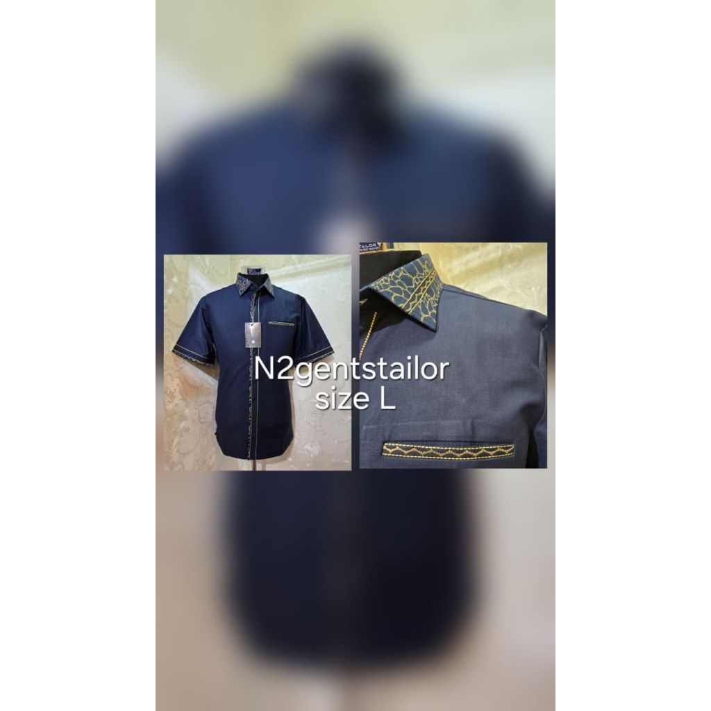 kemeja lengan pendek navy gold