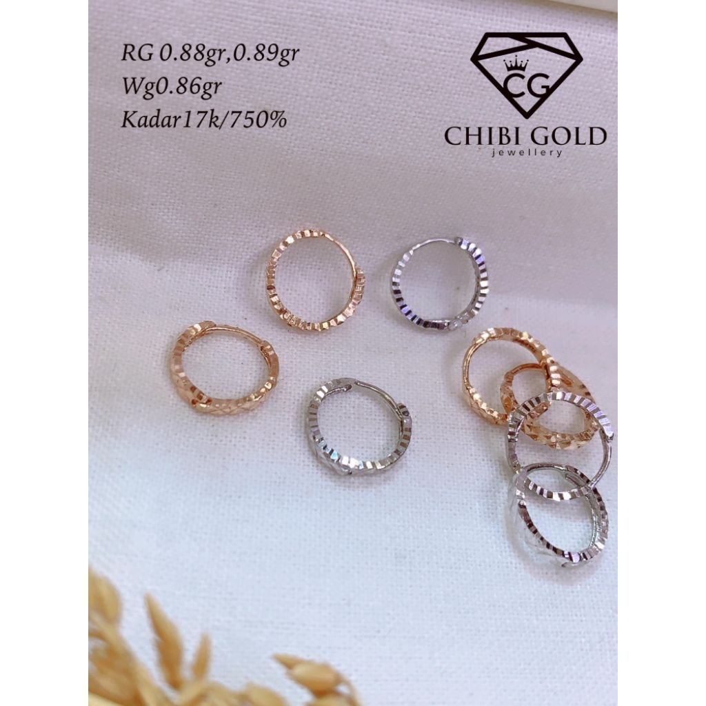CHIBI JAWELLERY - Anting emas bulat ukir 750 kadar 17K - chibigold