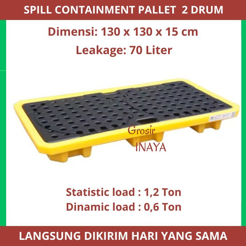 Spill Containment Pallet 2 Drum Palet Minyak Premium HDPE anti karat, anti korosi
