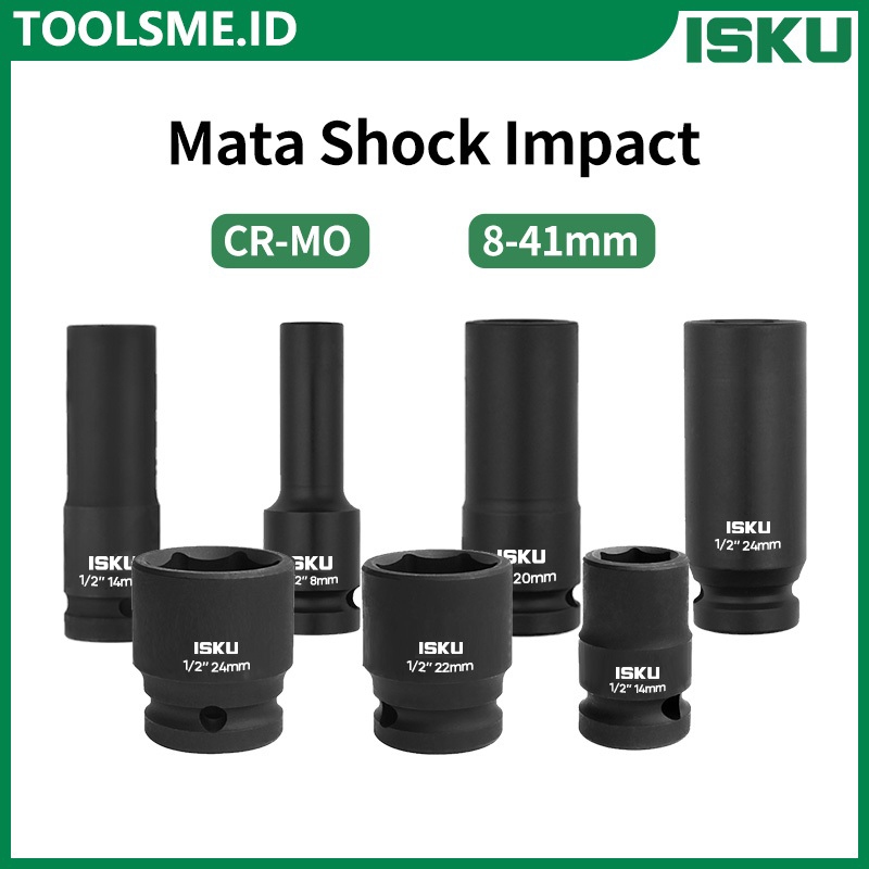 ISKU mata sok impact full set  11pcs Impact Socket 8-24mm 1/2 inch/mata kunci shock impact PanjangKu