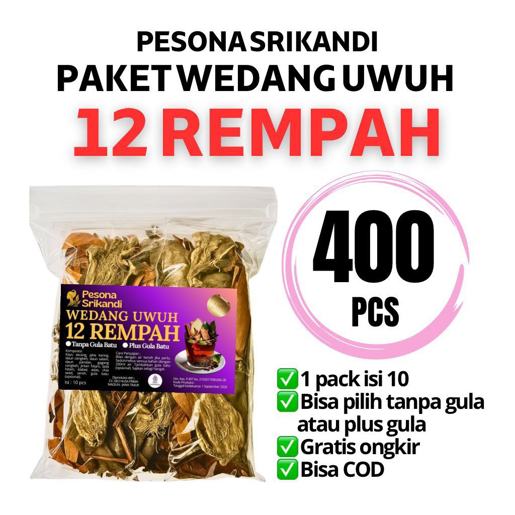 

PAKET 400 PCS (40 PACK) WEDANG UWUH 12 REMPAH PLUS GULA BATU PESONA SRIKANDI