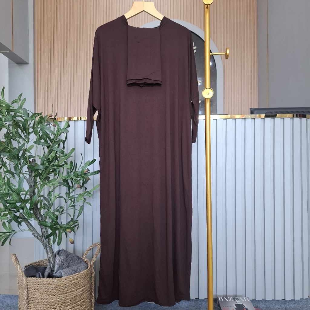 Gamis Batwing Polos Premium + Pashmina - Bahan Jersey Adem Jatuh