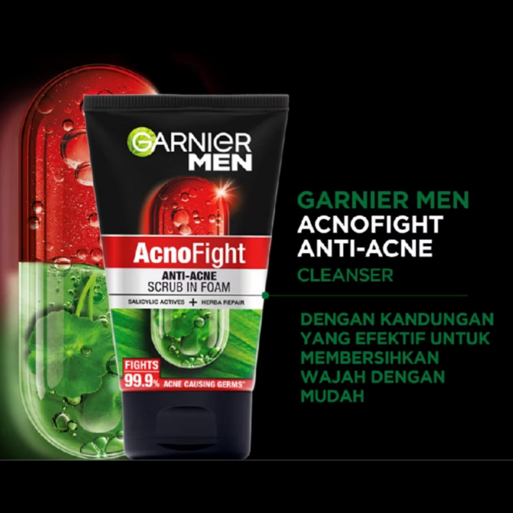 Garnier Acno Fight Scrub In Foam - Wasabi Cuci Muka Kulit Jerawat Bulir Scrub 100ml
