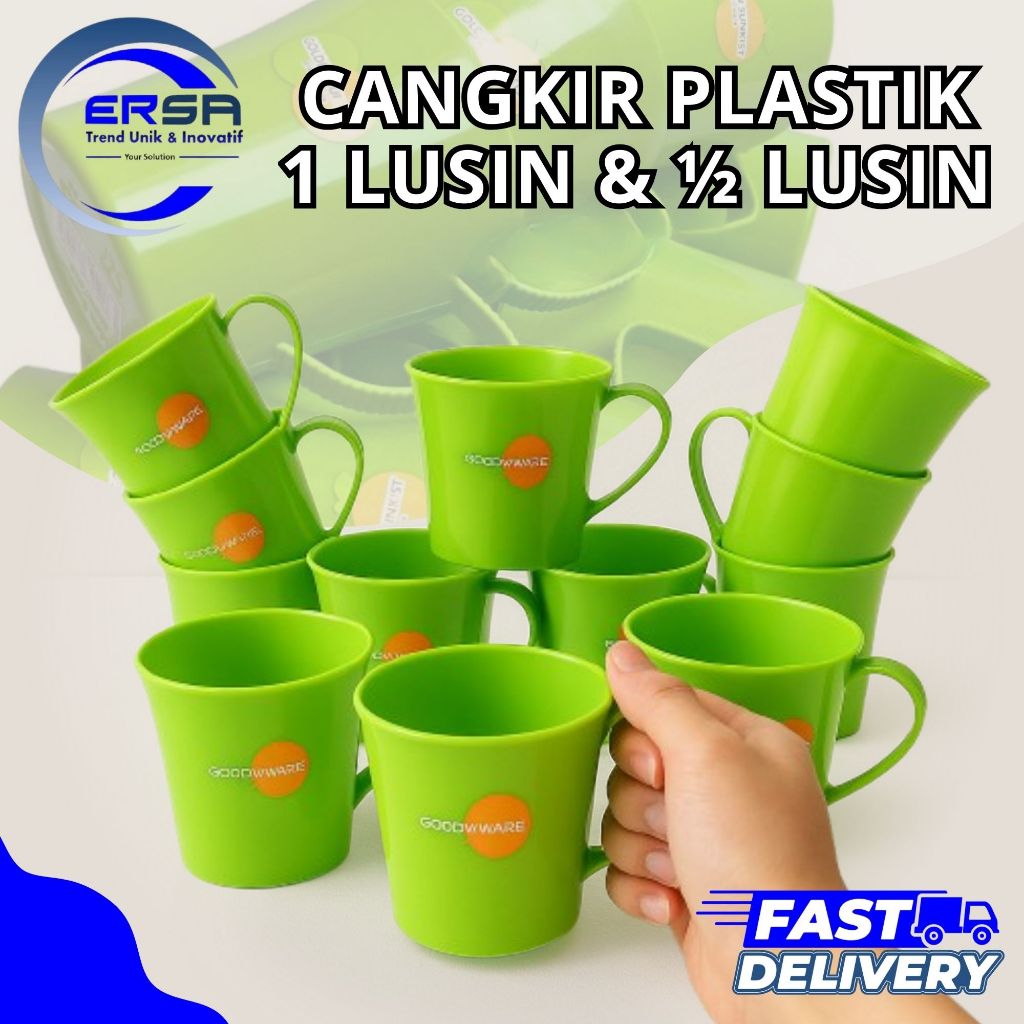 CANGKIR MUG KOPI PLASTIK 300ML / CANGKIR PLASTIK 1 LUSIN  (12 PCS) GOLDEN SUNKIST MOK 7026