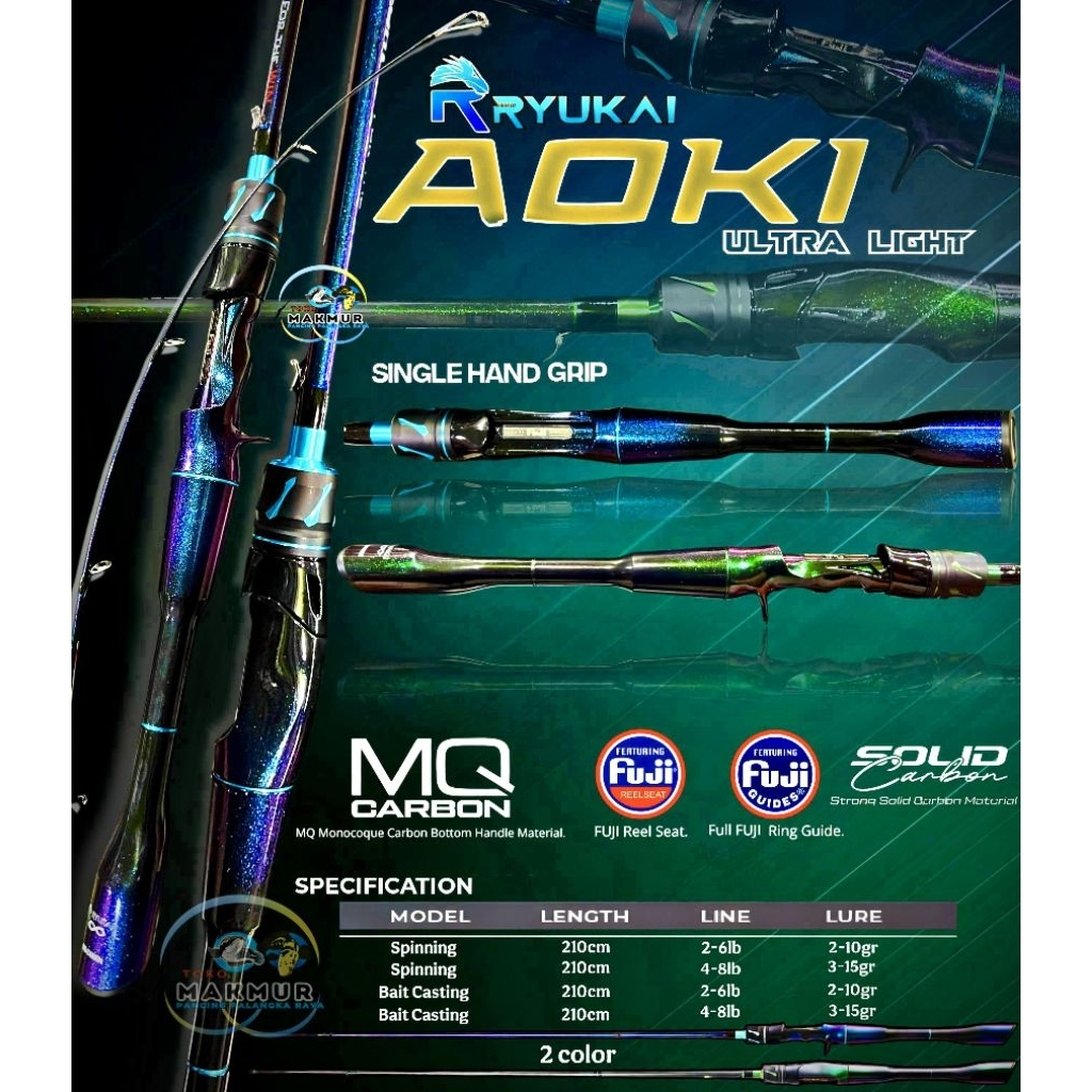 Joran  UL Single Hand Ryukai AOKI | Top Section Solid | Ring Guide & Reel Seat Fuji | Varian 2 warna