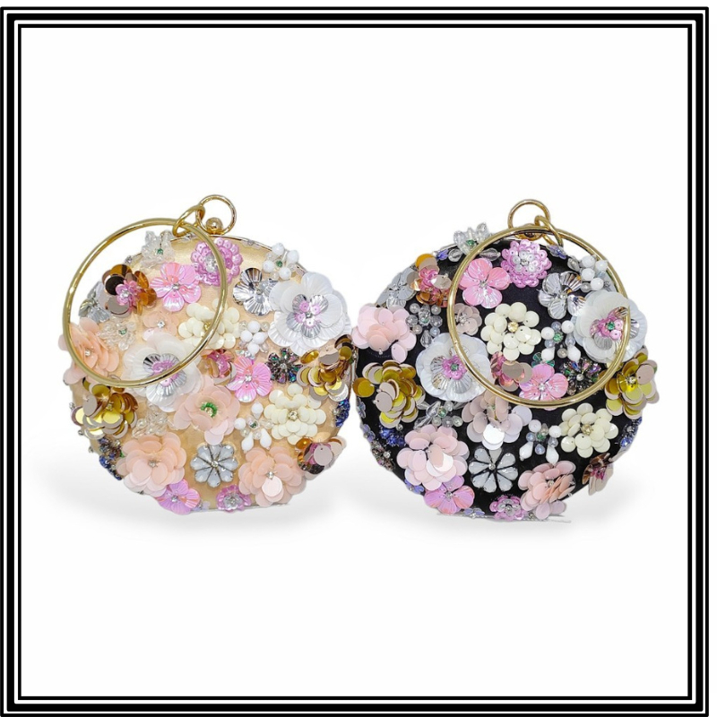 Tas Selempang Wanita Bulat Bunga Timbul Clutch Kondangan K0018