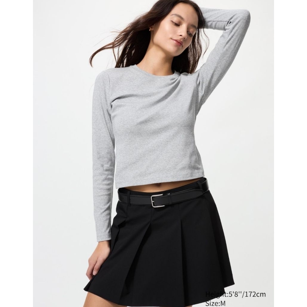 UNIQLO KAOS CROP TOP T-SHIRT MINI LENGAN PANJANG KAOS CEWE CROP UNIQLO