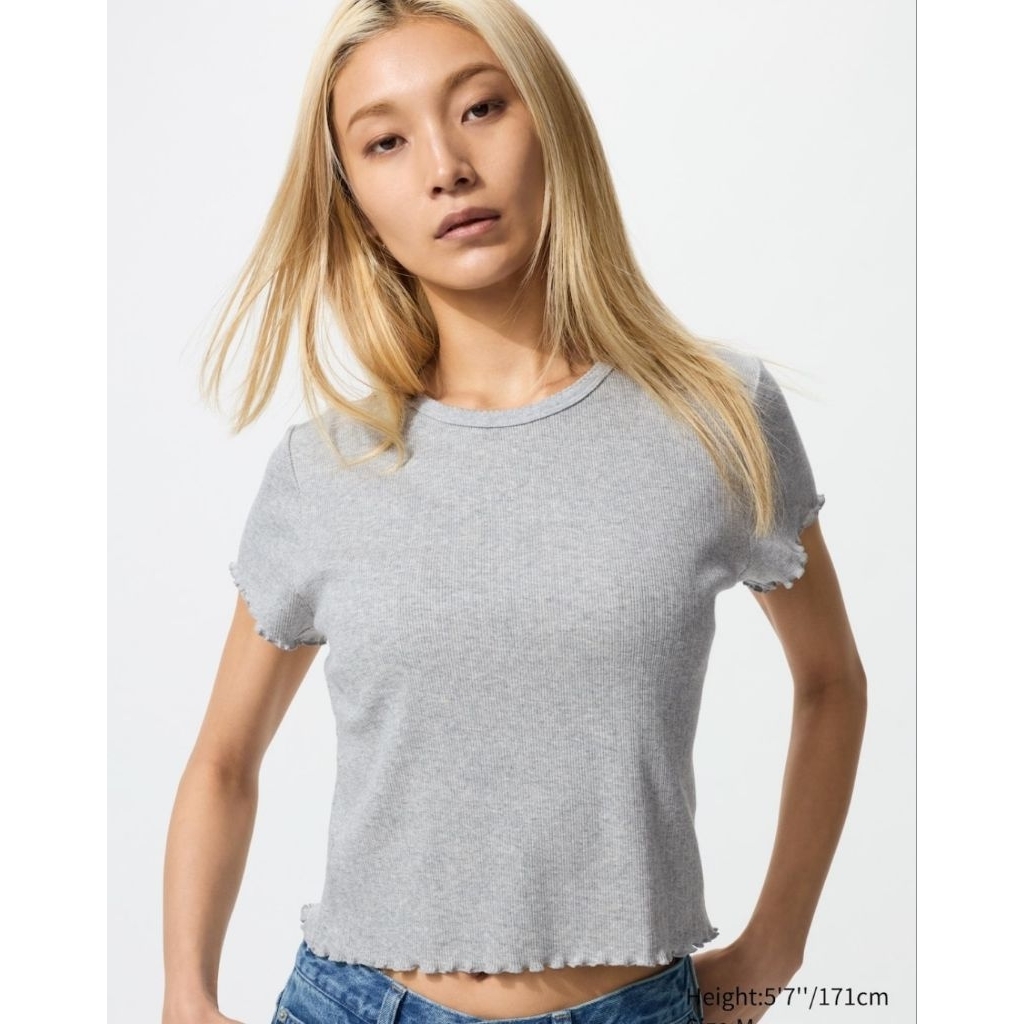 UNIQLO KAOS CEWE CROP TOP POINTELLE T-SHIRT MINI POINTELLE UNIQLO