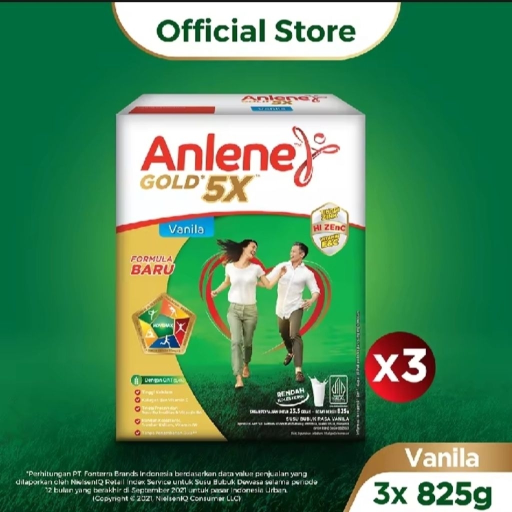

Anlene Gold 5X Susu Bubuk Dewasa Vanila 3X825g - Nutrisi Tulang Kalsium Untuk Tulang, Sendi dan Otot