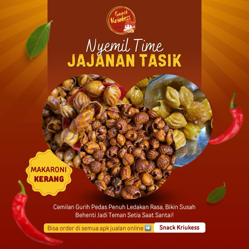 

Makaroni Kerang 500 gram Pedas Gurih - Daun jeruk Bantet Tidak Keras - Makanan Ringan Tasikmalaya Snack Food