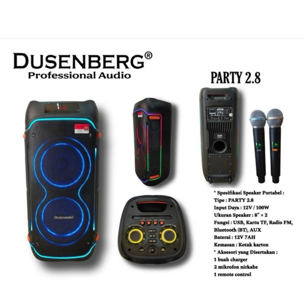 Speaker Dusenberg Portable Partybox Dusenberg PARTY 2.8 Speaker Portabel dengan Bluetooth & 2 Mikrof