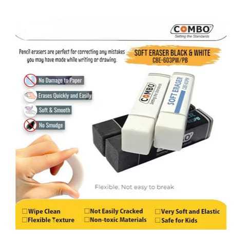 

Soft Eraser CBE-603 / Pencil Eraser Persegi Panjang / Penghapus Pensil Hitam , Putih / Hapusan Pensil / Stip Karet