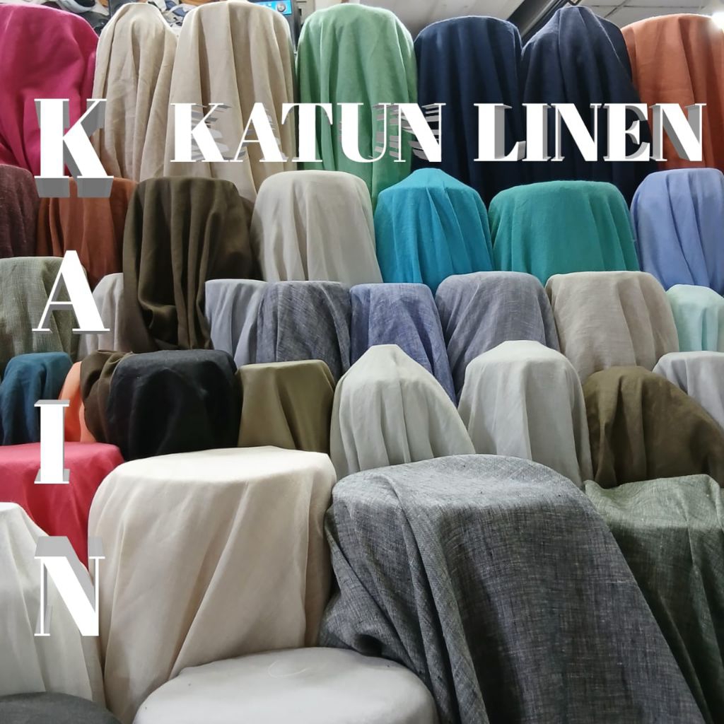 Kain bahan katun linen polos / Kain katun linen ori / Kain katun linen import