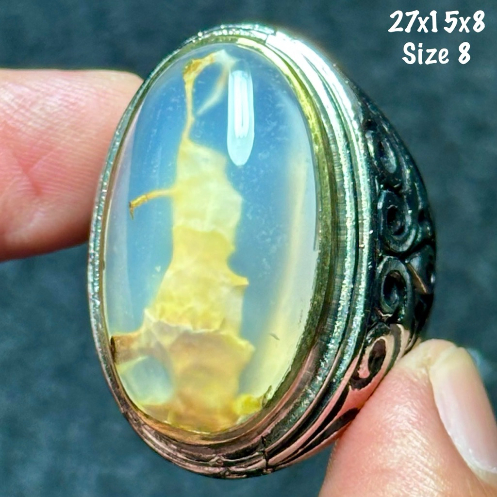 Cincin Batu Akik Natural Baturaja Sodo Lanang Batu Didalam Batu 3D Aquarium Kristal (asli alam)