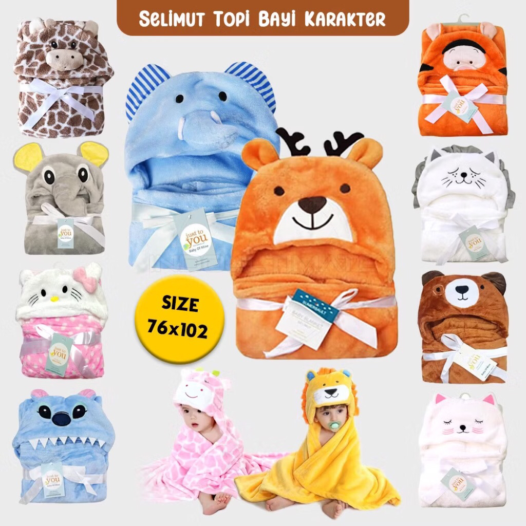 Selimut Bayi Topi Fleece Tebal | Baby Blanket Selimut Motif | Selimut Tidur Bayi Topi | Selimut Hood