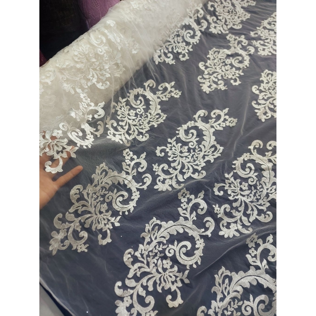 kain tile bordir Premium  - kain tile bordir bunga  - kain tile bordir original ( BW ) zr