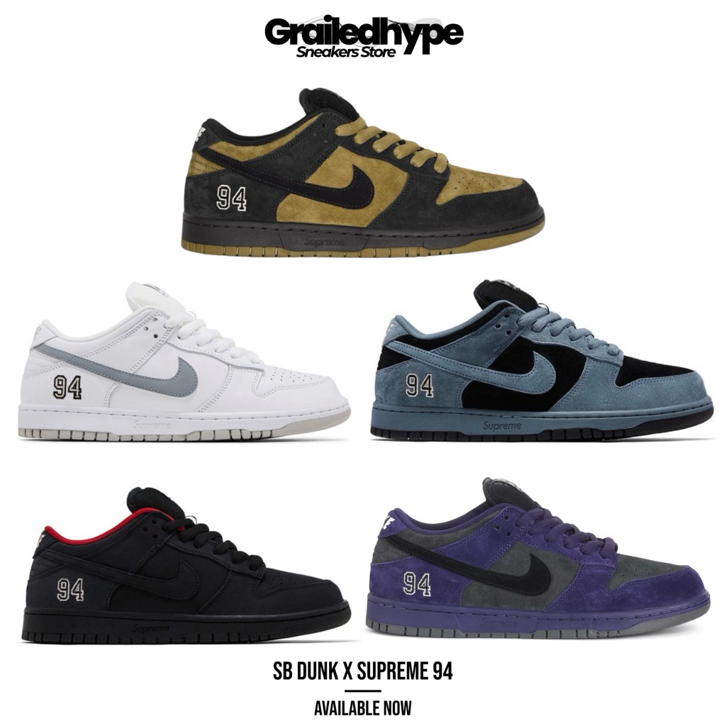 Nike SB Dunk Low x Supreme 94 - Ocean Fog / White / Black / Ink / Camper Green (100% Authentic)