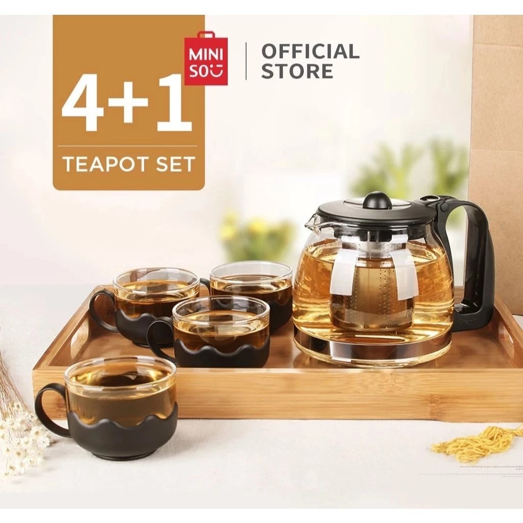 Berkualitas MINISO Teko Teapot Set Teh Sederhana 5pcs/set Teh Ketel Kaca Teapot dengan 4pcs Gelas Pr
