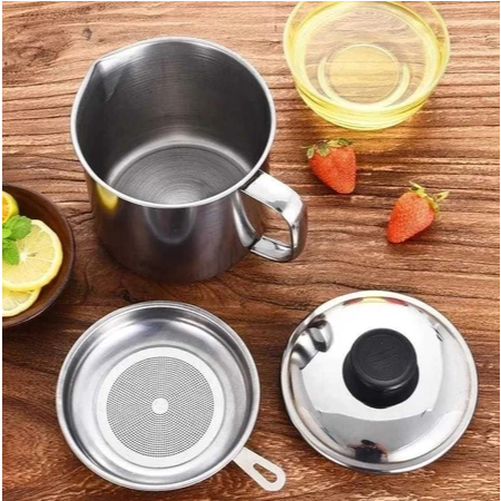 Wadah Saringan Minyak Goreng Bekas/ Oil Pot Stanlis Makanan, Dengan Saringan Kecil