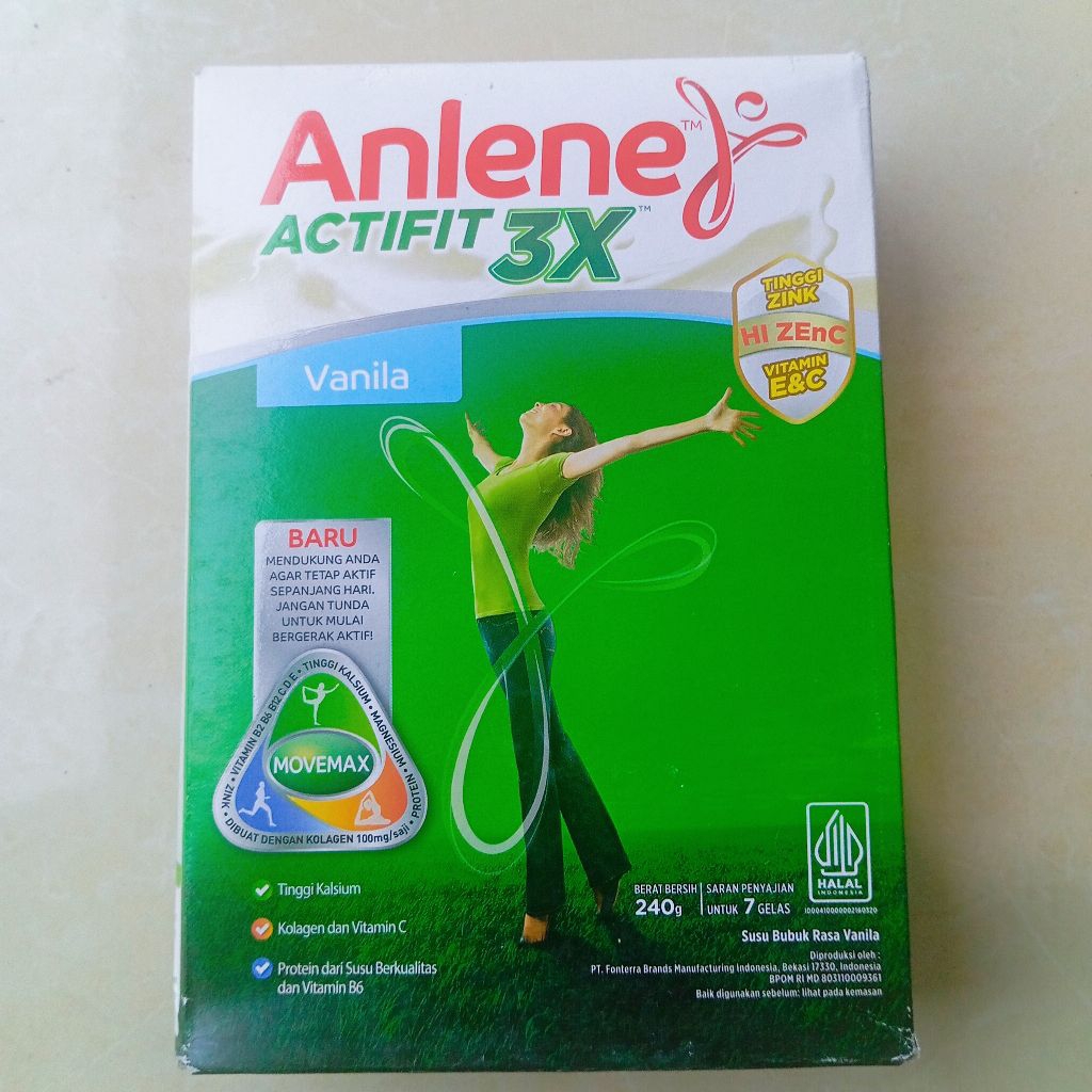 

Anlene Actifit 3X Susu Bubuk Dewasa Vanila 240 gram - Nutrisi kesehatan Tulang Sendi dan Otot