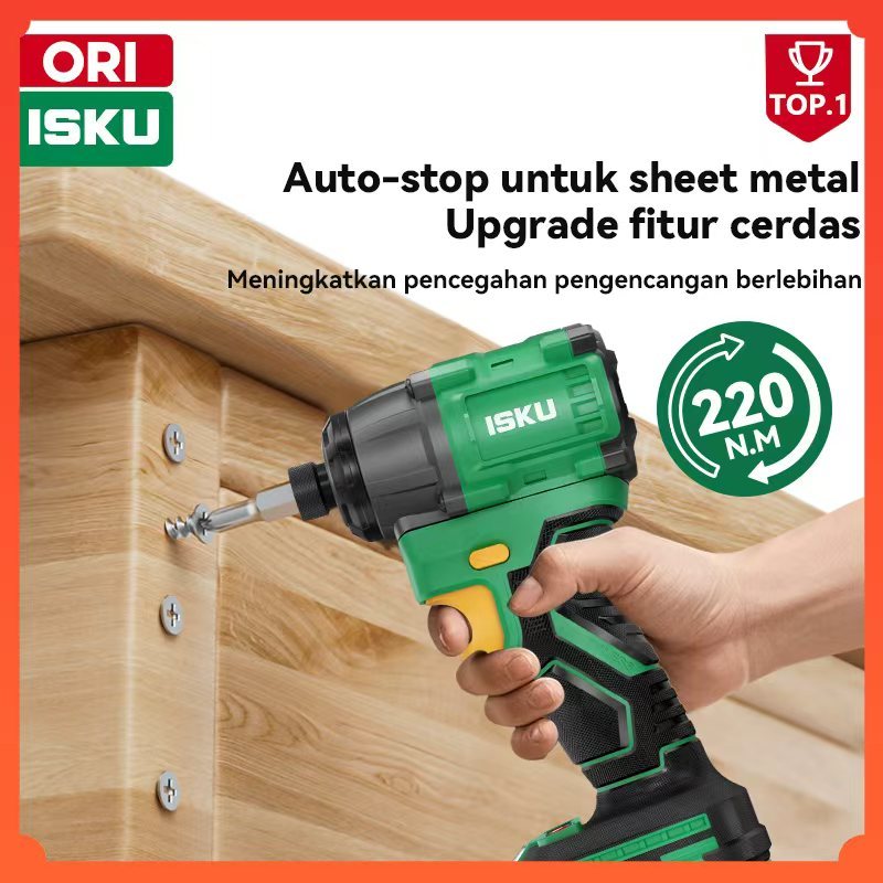 ISKU Impact Driver Lithium-Ion Brushless Cordless Impact Driver Kit Bor Baterai Tanpa Kabel Bor Bate