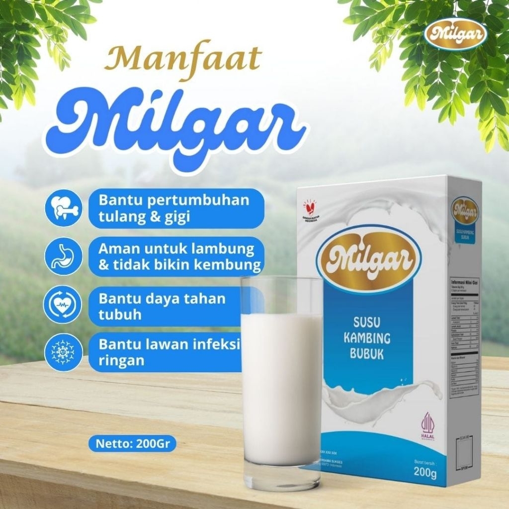 

SUSU KAMBING BUBUK KOTAK MEREK MILGAR 200 GRAM GOAT MILK 200GR ENAK ASLI HALAL MURAH