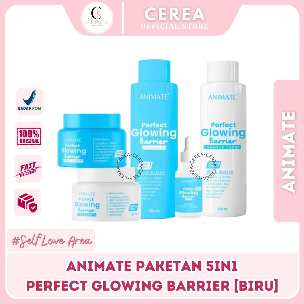 [BPOM] Animate Perfect Glowing Barrier Series 5in1 Skincare Wajah Paketan Paket Biru