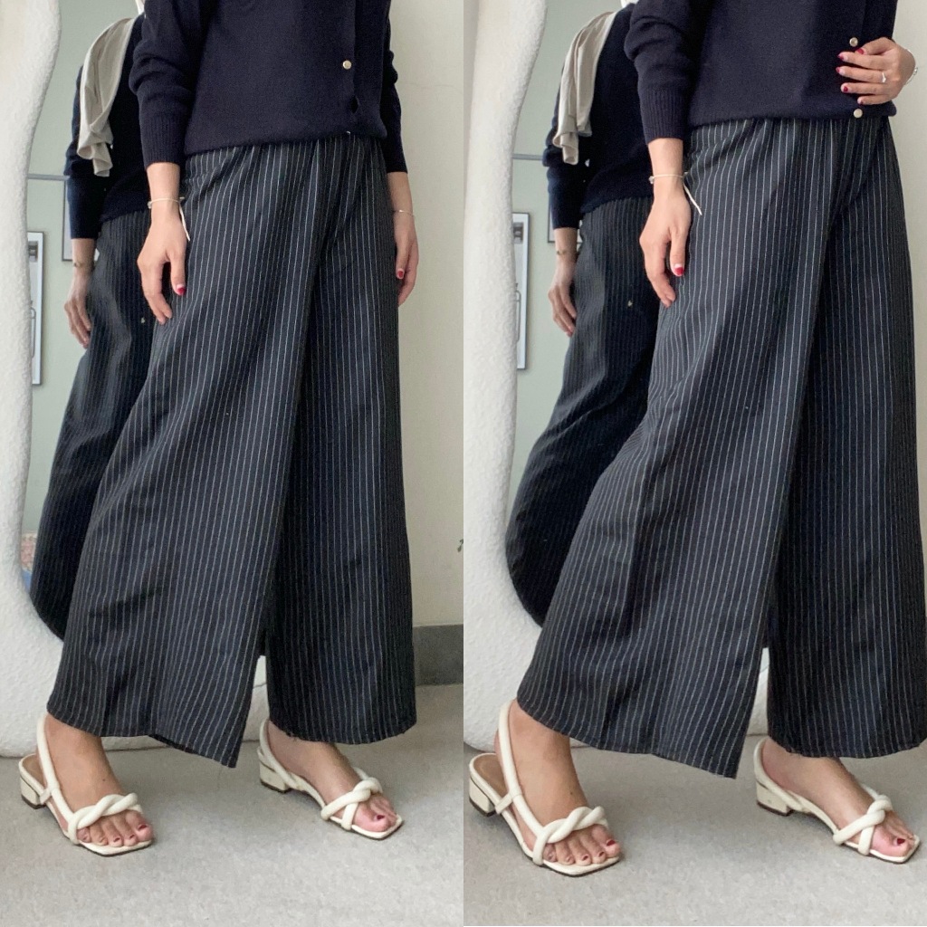 Celana Kulot Semi Wool Stripe - Kulot Wanita Semi Wool Jumbo Basic