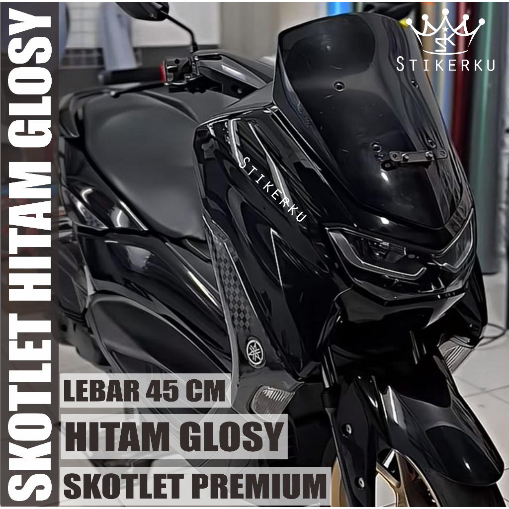 Stiker Skotlet Motor Hitam Glosy Doff Lebar 45 Cm,Skotlet Hitam Doff,Stiker Motor,Skolet Motor