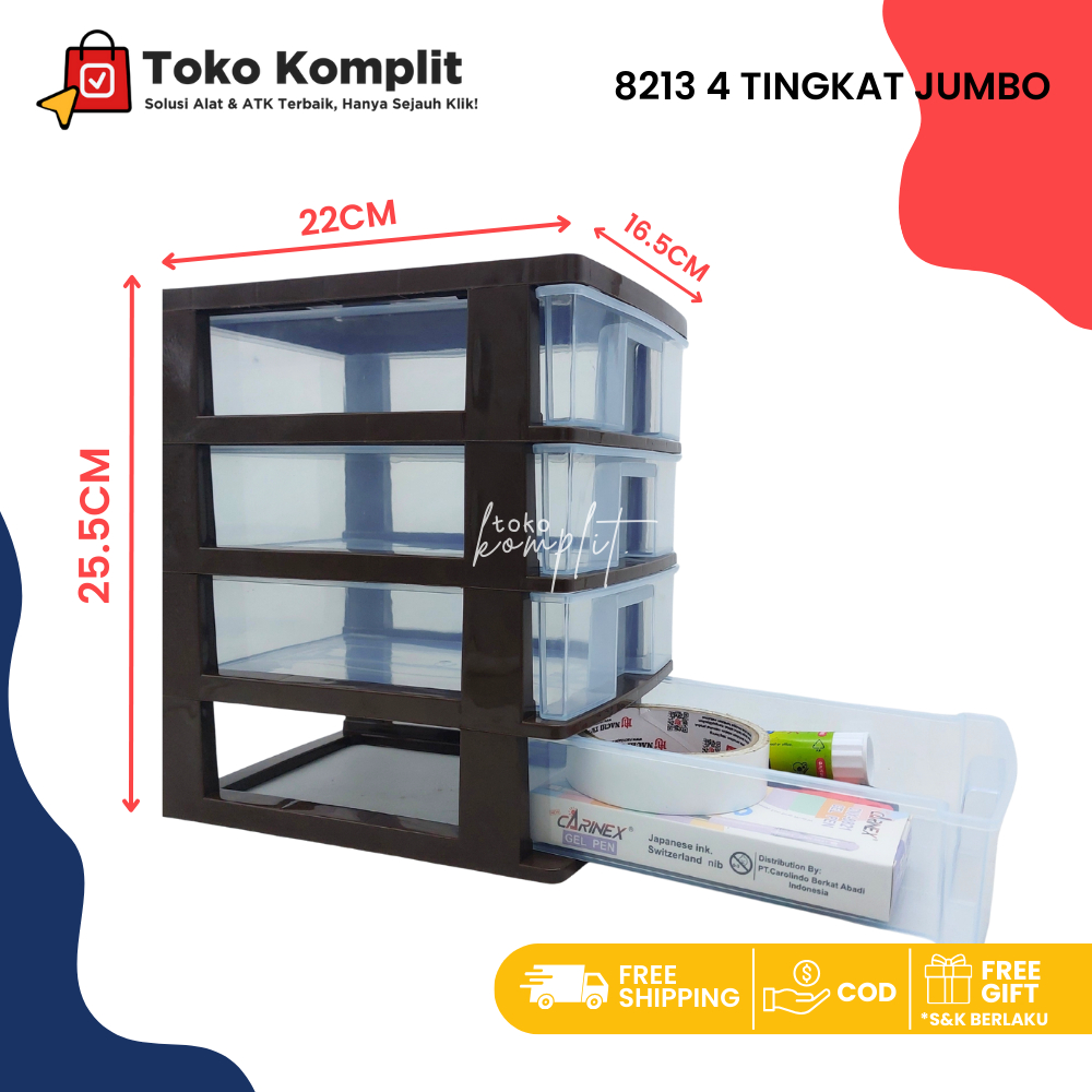 Komplit - Laci Susun JUMBO 8213 Besar Dior 4 tingkat/ Container / Laci Plastik / Rak Susun besar