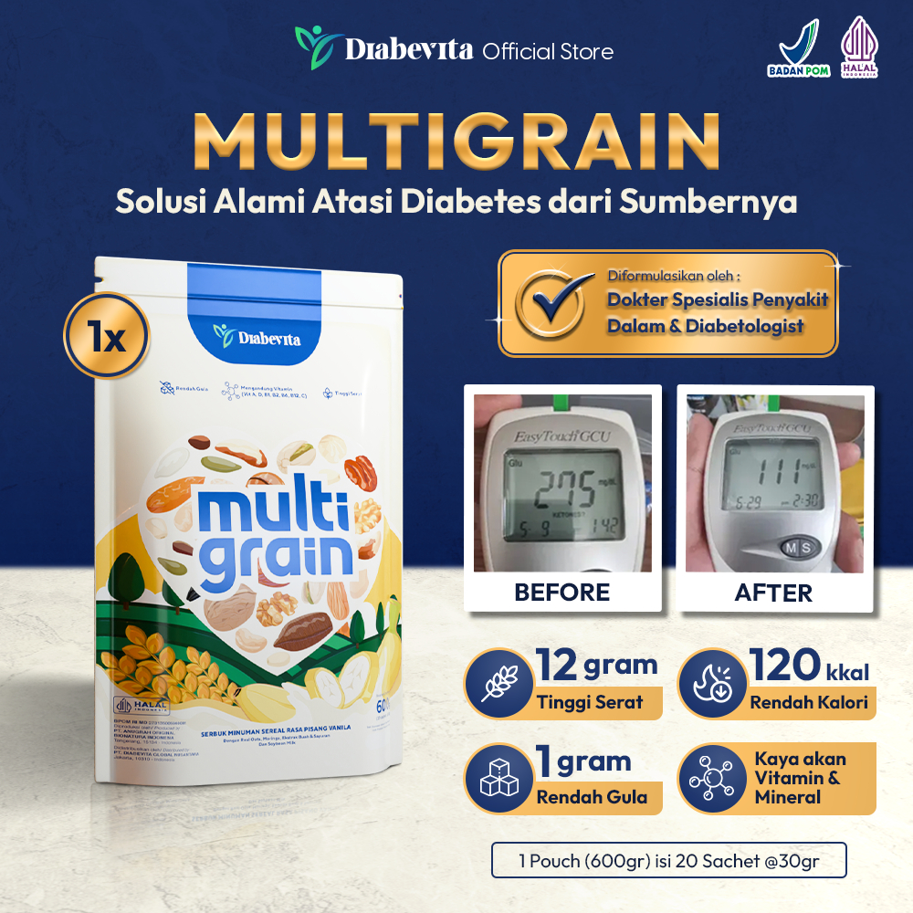 

Diabevita Multigrain 1 Pouch (20 Sachet) - Multigrain Pengganti Makan Diabetes