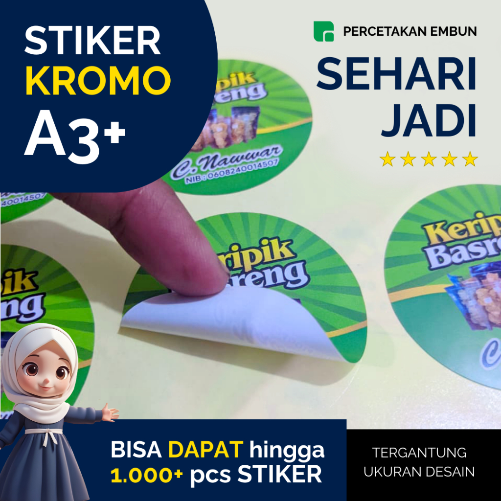 

CETAK STIKER KROMO A3+ BENTUK CUSTOM LABEL MAKANAN MINUMAN OLSHOP MURAH SUDAH DICUTTING TEMPEL
