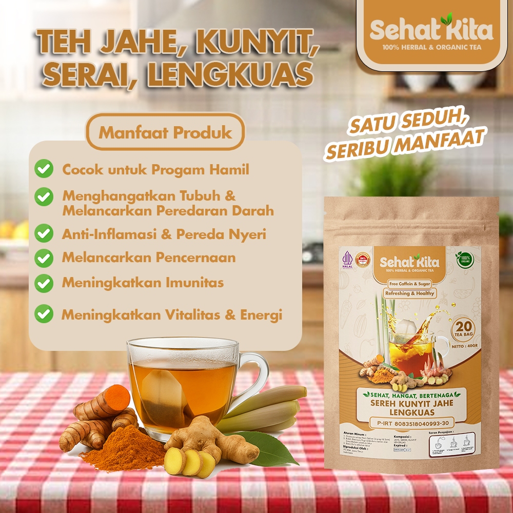 

Teh Promil Herbal SEHATKITAHERBAL – Teh Detox PCOS Sereh Kunyit Jahe Lengkuas 20/30 Tea bag